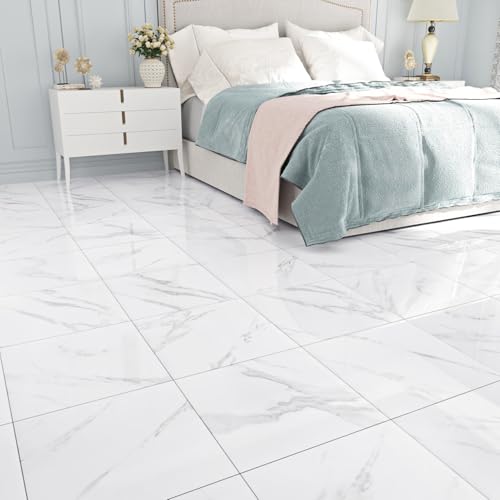 WESTICK Marble Peel and Stick Floor Tile Bathroom Waterproof Vinyl Tiles - color: 1. White, size: 20 Tiles
