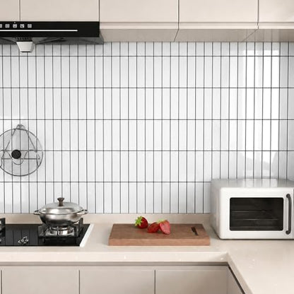 Peel and Stick Backsplash Tile for Kitchen, 10 Sheets, 11.42''x9'' - color: White With Black Grout