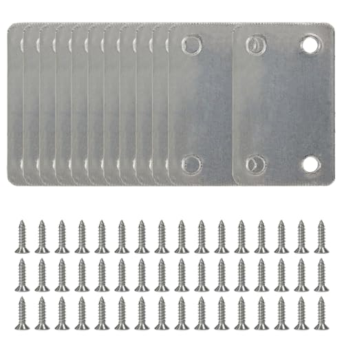 12 Pcs Flat Metal Straight Brace Set, Silver Fixing Mending Joining Plates Shelf Support with Screws, Heavy Duty Flat Corner Brace for Furniture Repair/Shelves/Cabinetsth - size: 3.8cm/1.5inch×6cm/2.36inch