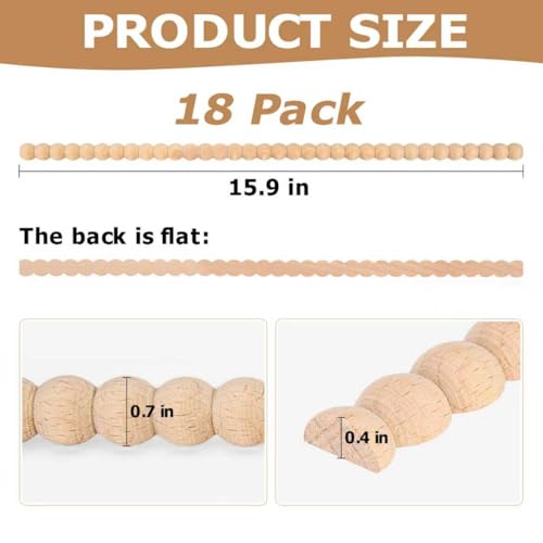 18 Pcs Unfinished 3D Decorative Wood Trim Molding, 15.9 Inch Half Wooden Beads Trim for DIY Home Wall Cabinet Shelf Window Door Furniture Decoration (14mm x 7mm)