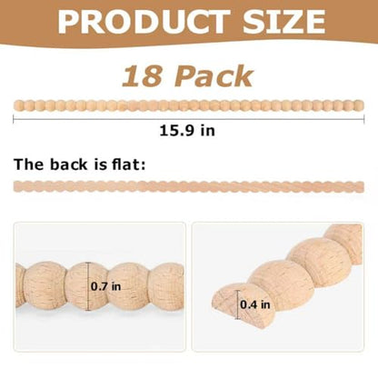18 Pcs Unfinished 3D Decorative Wood Trim Molding, 15.9 Inch Half Wooden Beads Trim for DIY Home Wall Cabinet Shelf Window Door Furniture Decoration (14mm x 7mm)
