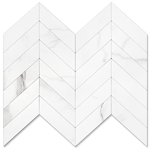STICKGOO Herringbone Tile Peel and Stick Backsplash for Kitchen&Bathroom - color: White Marble
