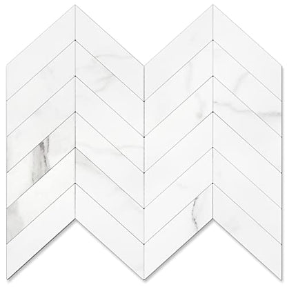 STICKGOO Herringbone Tile Peel and Stick Backsplash for Kitchen&Bathroom - color: White Marble