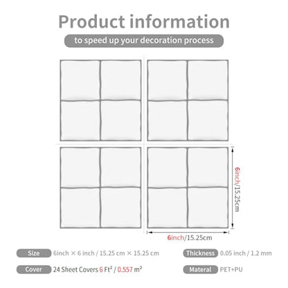 4 Sheets Pure White 6"x6" Peel and Stick Subway Tile Backsplash - color: Pure White, size: 4 Pcs 6" x 6" x 0.05"