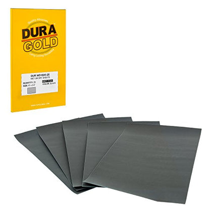 Dura-Gold 5-1/2" x 9" Wet or Dry Sandpaper Sheets, 1500 Grit, Box of 25 - size: 1500-Grit