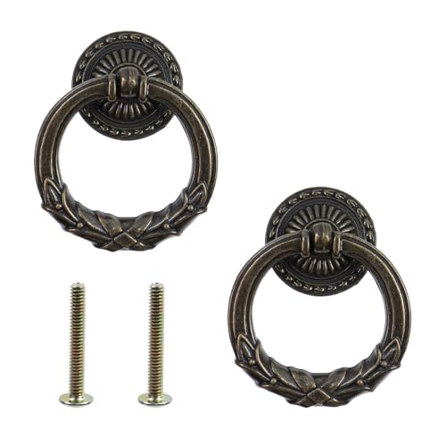 MY MIRONEY 2 Pack Antique Bronze Drop Ring Drawer Pulls - color: Antique Bronze