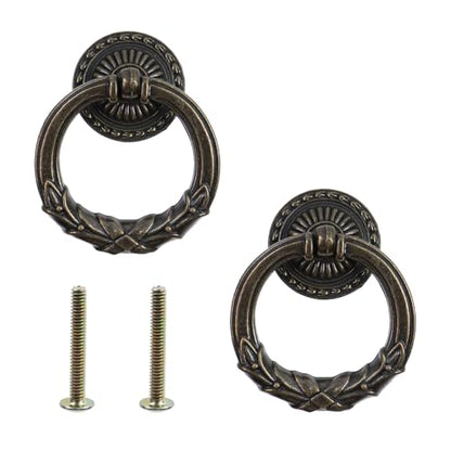 MY MIRONEY 2 Pack Antique Bronze Drop Ring Drawer Pulls - color: Antique Bronze