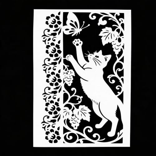 TIAMECH A4 Reusable Cat Catching Butterfly Stencil for Painting - color: Cat Catching Butterfly