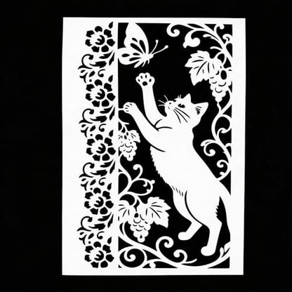 TIAMECH A4 Reusable Cat Catching Butterfly Stencil for Painting - color: Cat Catching Butterfly