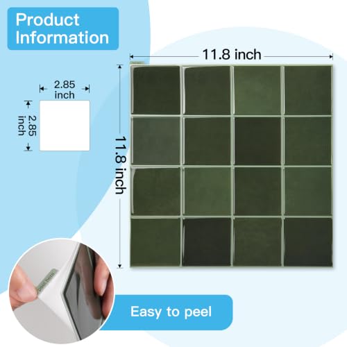 Art3d Grid Design Peel and Stick Backsplash, 10-Pack, 12 x 12 in, Green - color: Green