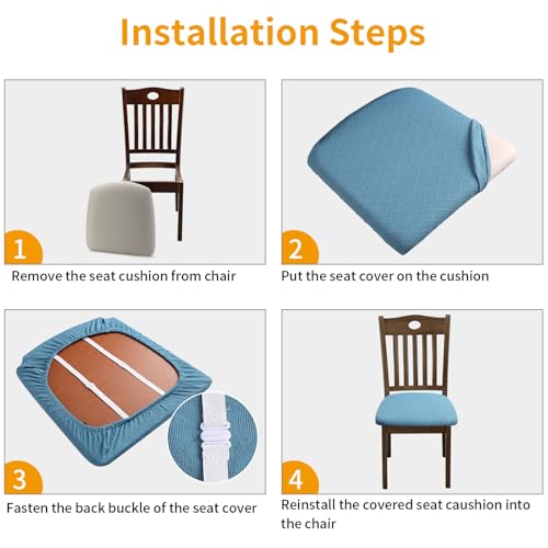 Fuloon Dining Chair Seat Covers Stretch Slipcovers, 6 Pack, Lake Blue - color: Lake Blue, size: Not Waterproof