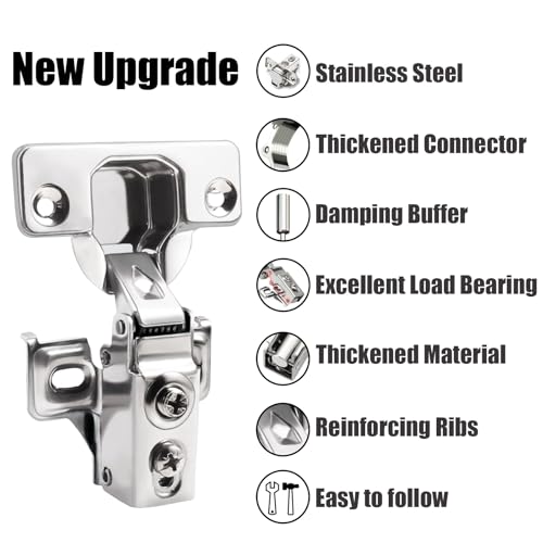 BESTEEL 100 Pack 1/2 inch Overlay Soft Close Cabinet Door Hinges for Kitchen Cabinet Hinge, 100 Degree Opening Angel, Stainless Concealed Kitchen Cabinets Hinge Self Closing with Drilling Tool &Manual - size: 100 PCS