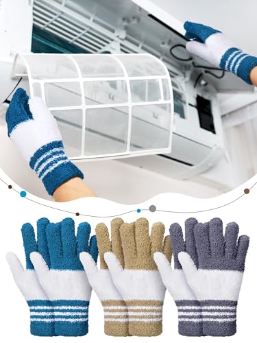 Patelai 3 Pairs Microfiber Dusting Gloves for Plants Leaf, Medium - color: Dark Blue, Gray, Khaki, White, size: Medium