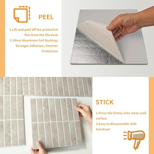 3D Peel and Stick Backsplash, 11.61'' x 11.61'', Beige, Marble - color: Beige, Marble, size: 11.61 X 11.61 Inches (Pack of 10)