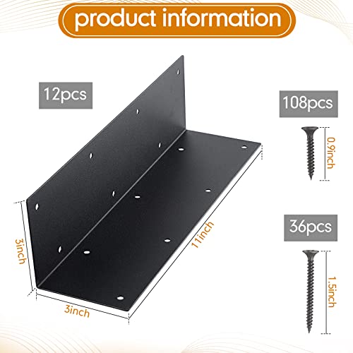 Blulu 12 Pcs Raised Garden Bed Corner Brackets for 20-24'' Bed, Metal Garden Corner Bracket Decorative 11 x 3 x 3 L Corner Brackets with Screws for Furniture Flower Vegetable Planter (Black)