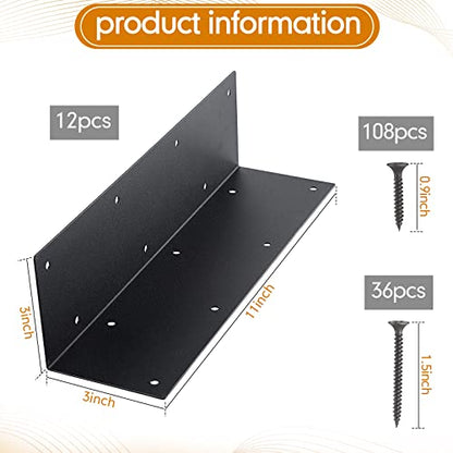 Blulu 12 Pcs Raised Garden Bed Corner Brackets for 20-24'' Bed, Metal Garden Corner Bracket Decorative 11 x 3 x 3 L Corner Brackets with Screws for Furniture Flower Vegetable Planter (Black)