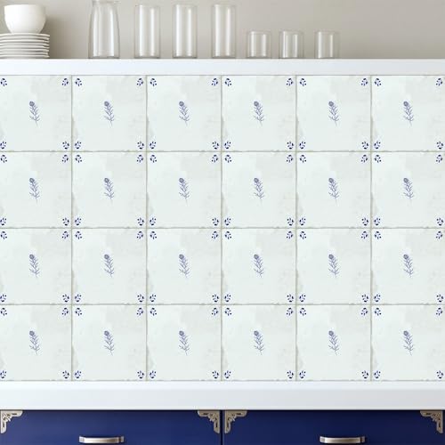 Faccito 24 Pcs Delft Classic Blue White Flower 4x4 Inch Tile Stickers - style: Delft Flower