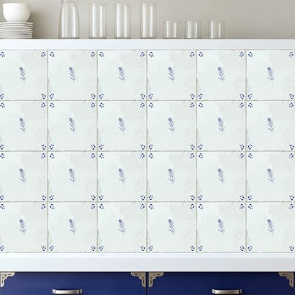 Faccito 24 Pcs Delft Classic Blue White Flower 4x4 Inch Tile Stickers - style: Delft Flower