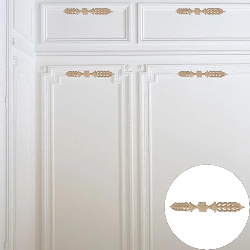 2Pcs Wood Appliques Onlays, Decorative Carved Wooden Trim for Furniture, Cabinet, Door, Bed, Wardrobe, DIY Unpainted Wood Decals, Smooth Surface 24.5x3.5cm/9.65”x1.38”