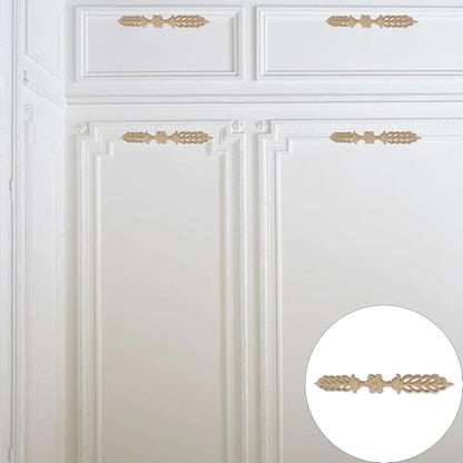 2Pcs Wood Appliques Onlays, Decorative Carved Wooden Trim for Furniture, Cabinet, Door, Bed, Wardrobe, DIY Unpainted Wood Decals, Smooth Surface 24.5x3.5cm/9.65”x1.38”