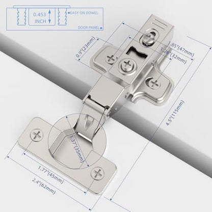 Chibery 30 Pack Half Overlay Cabinet Hinges, Soft Close, Frameless, 105° - size: Half Overlay