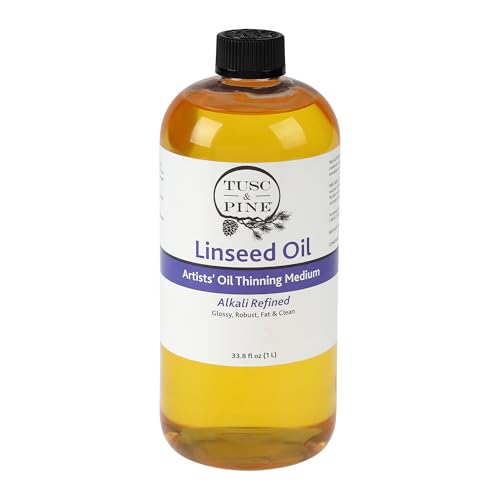 Tusc & Pine Alkali Refined Linseed Oil Paint Medium - 33.8 Oz Bottle - Enhance Flow, Translucency & Gloss - Solvent Free Drying Oil Paint Thinner for Artists - Made in North Carolina - size: 33.8oz