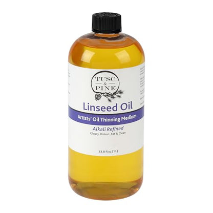Tusc & Pine Alkali Refined Linseed Oil Paint Medium - 33.8 Oz Bottle - Enhance Flow, Translucency & Gloss - Solvent Free Drying Oil Paint Thinner for Artists - Made in North Carolina - size: 33.8oz