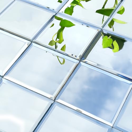 32 Pcs Peel and Stick Beveled Mirror Glass Tile. 3x3 Inch Mirror Backsplash Tiles. Cute Mirror Strip Tile for Kitchen, Bathroom Wall. 32 Pcs - size: 3x3 Inch ( 32 Pack )