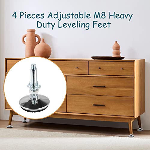 4 Set M8 Leveling Feet with 4-Pronged T Nut, Adjustable Leg Levelers Heavy Duty Furniture Levelers, M8 Furniture Legs with 2" Thread Length for Cabinet Sofa Table Chair Raiser, Silver - color: Silver, size: M8 x 50mm