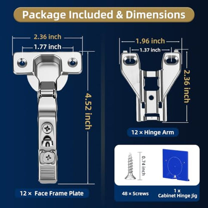 12 Pack 3/4" Overlay Soft Close Cabinet Hinges – 105° 3D Adjustable - style: 3/4" overlay