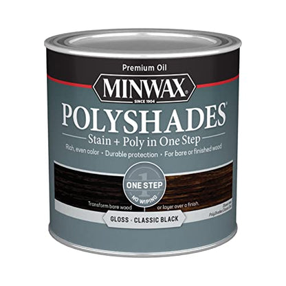 Minwax PolyShades Wood Stain + Polyurethane Finish – ½ Pint, Classic Black, Gloss - color: Classic Black, size: 0.25 Quart, style: Gloss