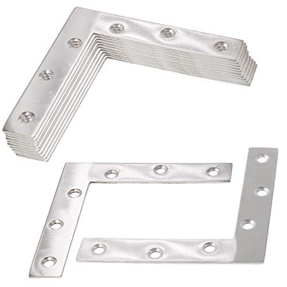 4 Pack Stainless Steel L Shape Flat Corner Bracket Plate - Repair Mending for Wood, Metal Fixing, Joining Support Brace for Shelves, Furniture and Cabinet (120x120mm) - size: 120 x 120 mm