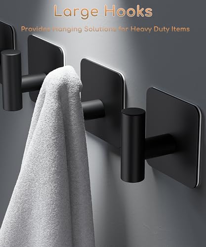 Aikzik 4 Pack Large Heavy Duty Wall Hooks - 26lb Max, Stainless Steel Adhesive Towel Hook, Shower Hooks for Hanging Towel, Coat, Robe, Wall Hook for Use in Bathroom, Kitchen and Door, Matte Black - color: Black