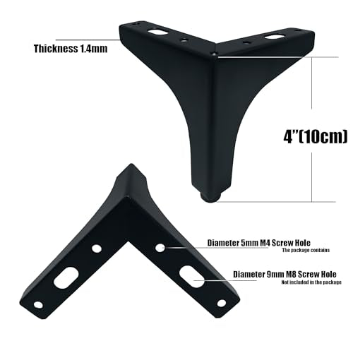 4 inch Matte Black Metal Furniture Legs,Set of 4,1.4mm Thick - color: Black, size: 4 inch (1.4 thick)