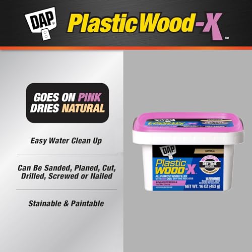 DAP Plastic Wood-X with DryDex Wood Filler, Natural, 16 Oz (7079800542) (Pack of 8) - size: 16 oz (Pack of 8)