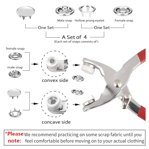 GTAAOY 9.5 mm Metal Snap Buttons with Snap Pliers, 100 Sets / 400 pcs - color: Colorful Solid Prong Snaps