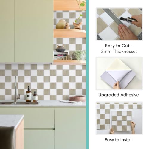 Commomy Matte 3D Peel and Stick Tile,10 Pcs 11.8"x11.8" Beige & White - color: Beige and White