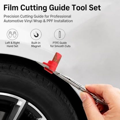 Film Cut Spacer Tool Set, Wrap Tool Cutting Spacer for Film Cut, 2 Pcs Left and Right Hand Edge Guide for Car Wrap Trimming, 2mm and 7mm Distance Cuts, with Utility Knife and 10 Blades