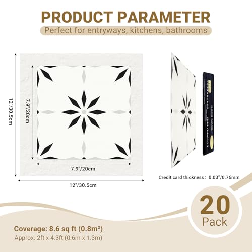 Peel and Stick Floor Tile, 7.9"x7.9" Vinyl Flooring for Bathroom Kitchen, Waterproof Non-Slip Durable Self-Adhesive Easy DIY Removable - color: black white gray