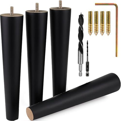 Airy Abode Premium Black Wood Furniture Legs (Full Install Kit) - Pick Your Size and Color - color: Black, size: 10 Inches