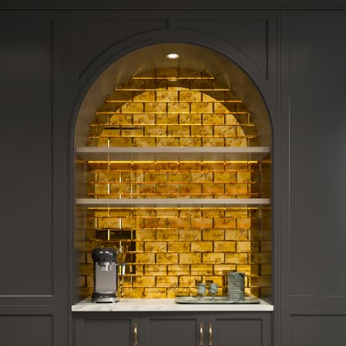 Lovdeco Peel & Stick Gold Antique Mirror Tile 3x6 Inch Beveled (40 Pcs) - color: Gold Light Antique, size: 3x6 Inch