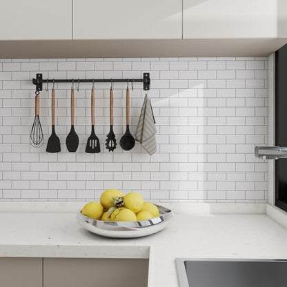 20-Pack 3mm White Subway Peel and Stick Tiles (9.2 Sq Ft) - color: White-black