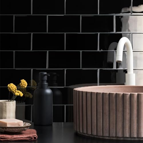 STICKGOO 10-Sheet Backsplash Peel and Stick Subway Tile, Self Adhesive Vinyl Wall Tiles, Stick on Backsplash for Kitchen and Bathroom(Thicker Design) - color: Black with Gray Grout