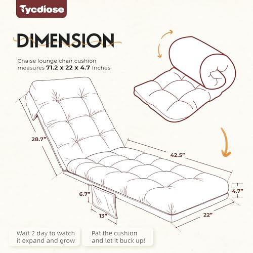 Outdoor Lounge Chair Cushion, Waterproof Replacement Chaise Lounge Cushions for Outdoor Furniture Thickened 71 x 22 x 4.7 Inches Non-Slip Patio Pool Lounge Chair Cushions with Ties (Red) - color: Red