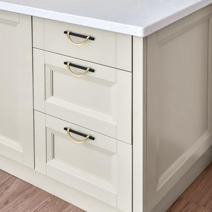 Polished Brass & Matte Black Cabinet Pulls Curved, 5 Inch/128 mm, 10 Pack - color: Gold & Matte Black, size: 5 Inch Hole Center