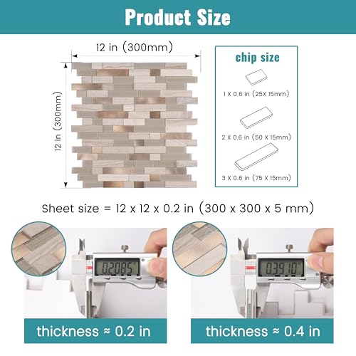 Nicesungdeco Peel and Stick 3D Natural Stone Mosaic Backsplash Tiles, 12" x 12" 5-Sheet Backsplash Self Adhesive Tiles for Kitchen Fireplace Vanity (Grey Gold) - color: GREY GOLD
