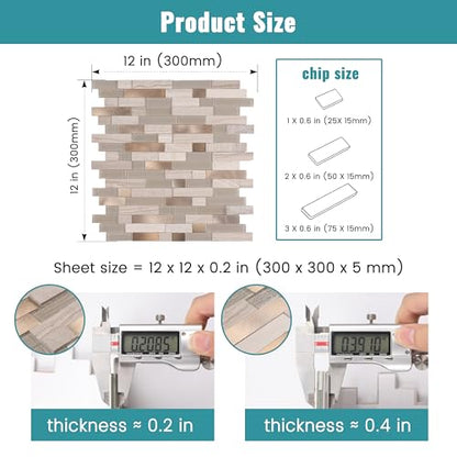 Nicesungdeco Peel and Stick 3D Natural Stone Mosaic Backsplash Tiles, 12" x 12" 5-Sheet Backsplash Self Adhesive Tiles for Kitchen Fireplace Vanity (Grey Gold) - color: GREY GOLD