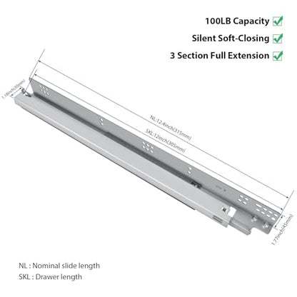 LONTAN 12 Inch Undermount Soft Close Drawer Slides 3D Locking Device 6 Pair - size: 12 Inch, style: 6 Pair