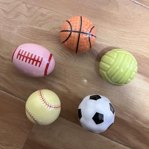5Pcs Kids Sports Ball Knobs - Cute Ceramic Knobs for Children's Room Nursery Furniture Drawer knobs Lovely Cabinet Drawer knob for Kids, with Screws (Ball) - color: Ball