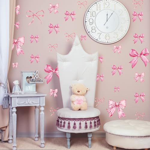 Pink Bow Wall Stickers, 8 Sheets 46 Pcs - color: Pink Bow